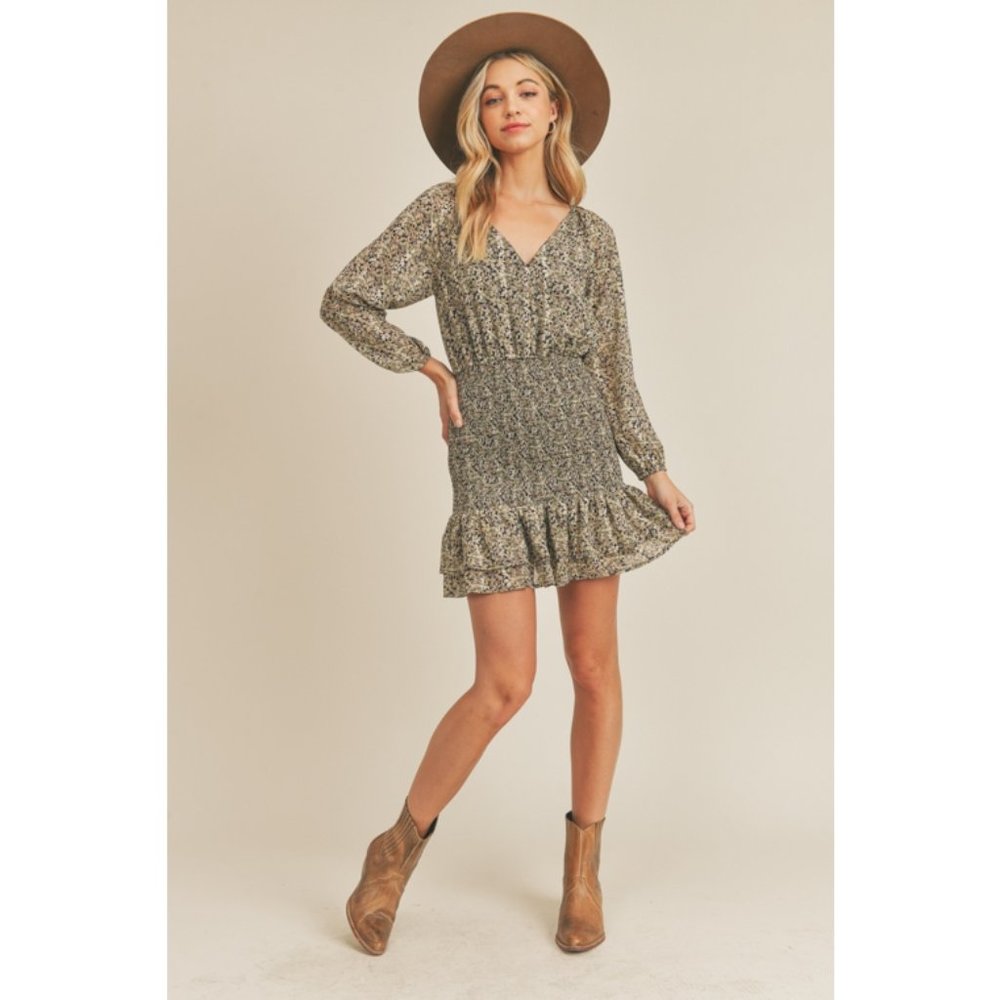 Boho Floral Print Smocked Mini Dress - Picture 3 of 7
